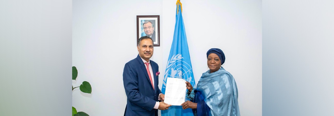  Permanent Representative of India to UNEP and UN-Habitat Dr. Adarsh Swaika presented the letter of Credence to Director General, United Nations Office at Nairobi, H.E. Ms. Zainab Hawa Bangura